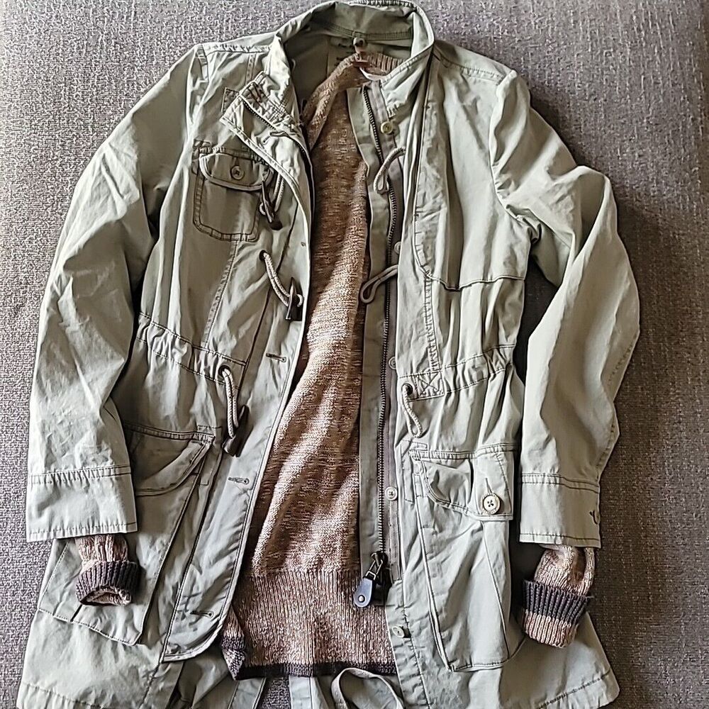 Free People Army Military Style Toggle Coat Jacket With Removable Sweater Small